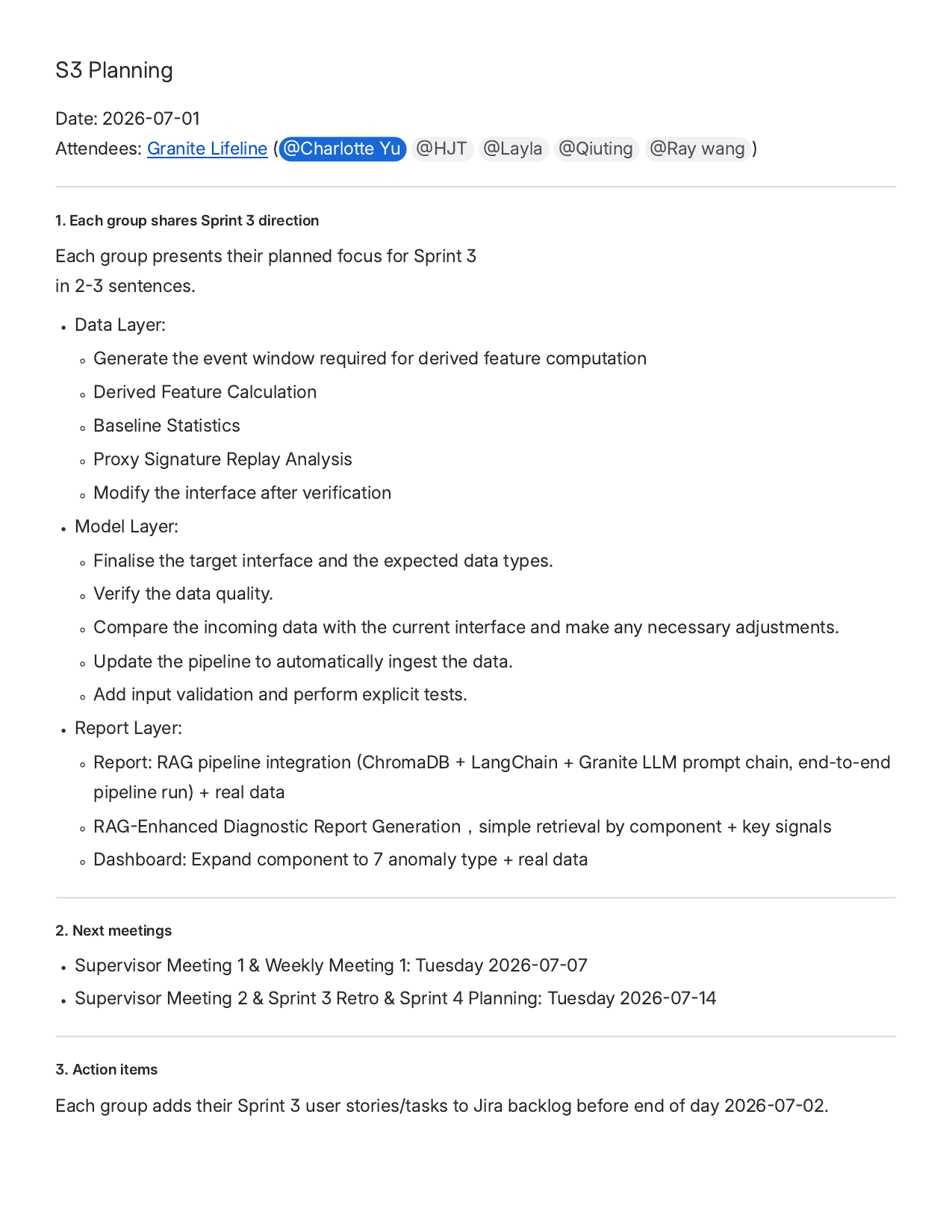 Sprint 3 planning record page 1
