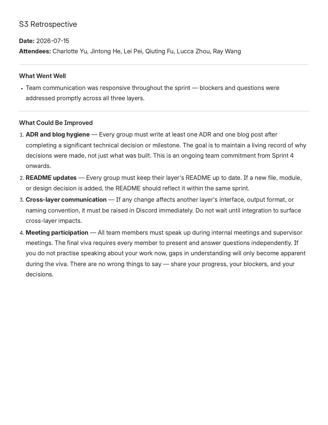 Sprint 3 retrospective record page 1